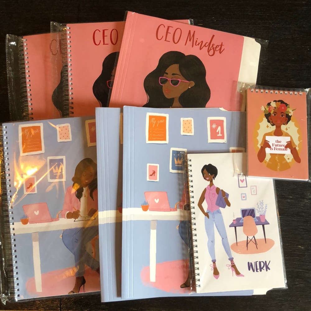 3 spiral note book, matching folders (2 of each), 2 small note pads